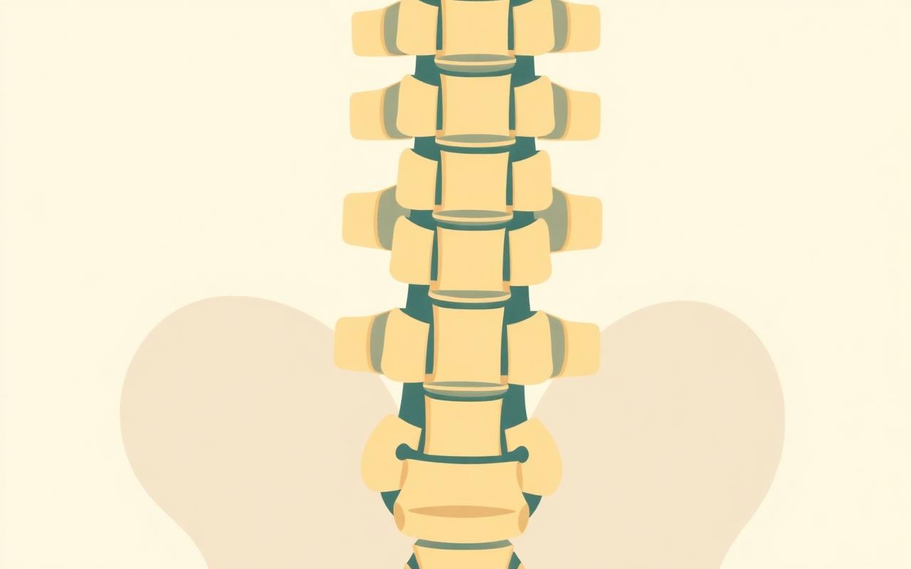 Illustration of the lumbar spine with vertebrae and pelvis highlighted