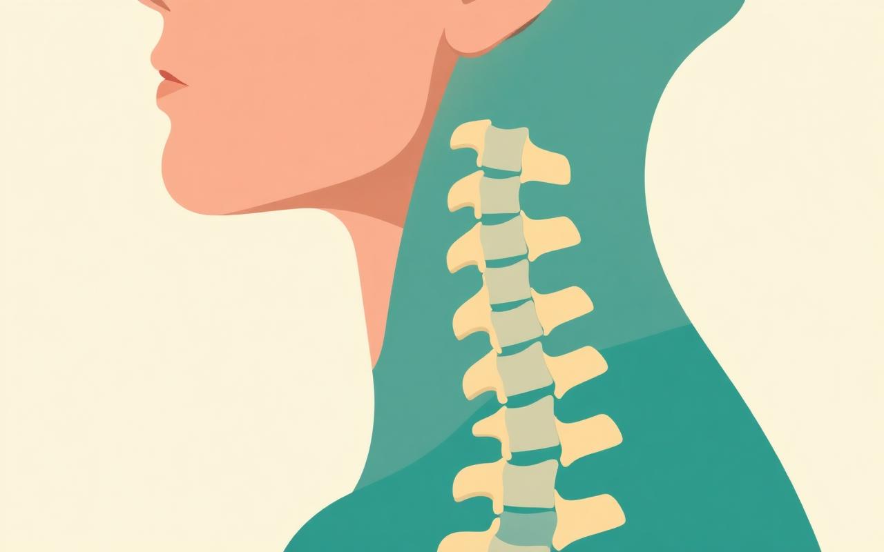 Illustration of the human cervical spine and neck vertebrae from the side