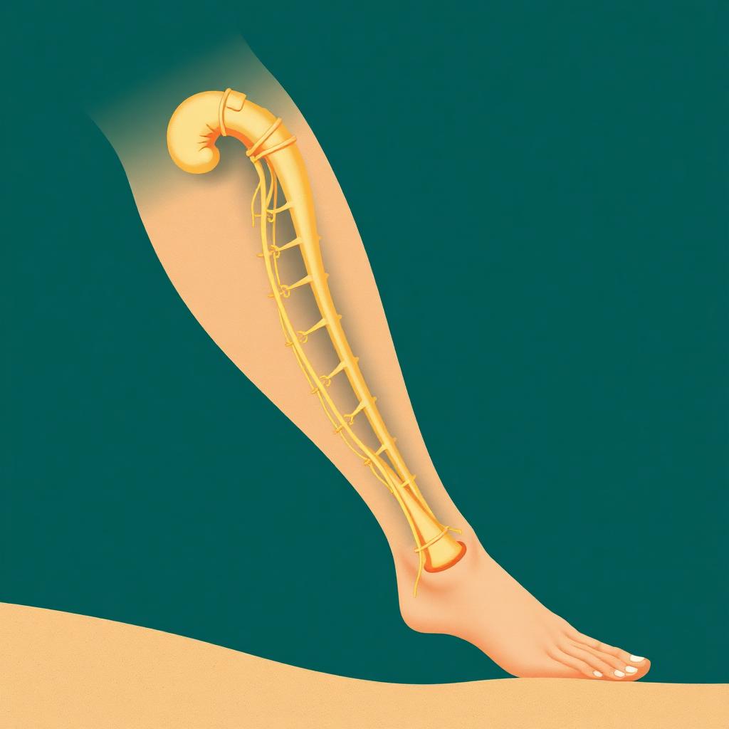 Illustration of the sciatic nerve pathway running from the lower back down the back of the leg